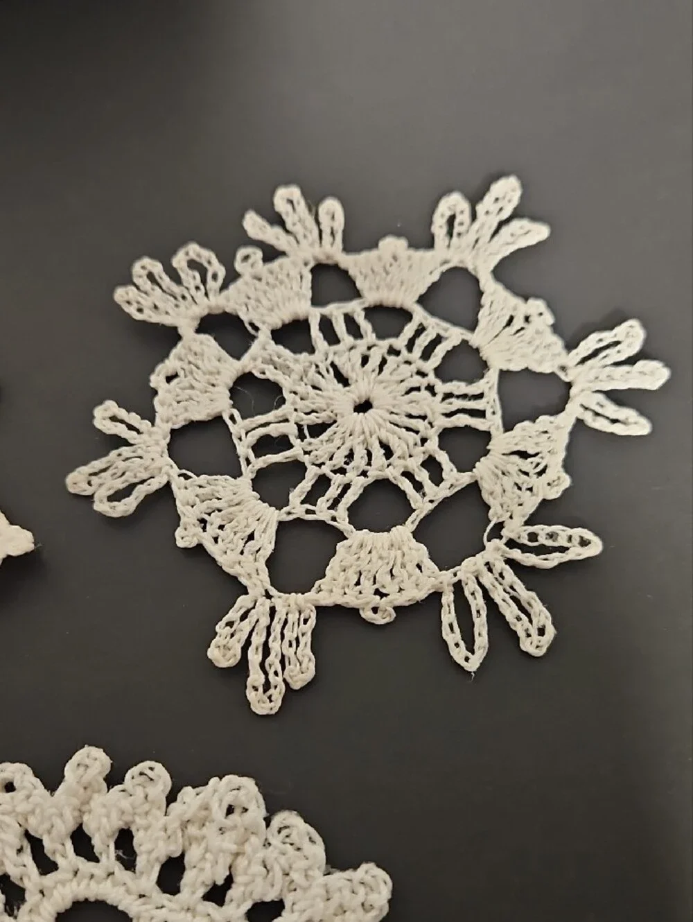 Vintage Handmade Crochet Snowflake Ornaments Set Of 9
